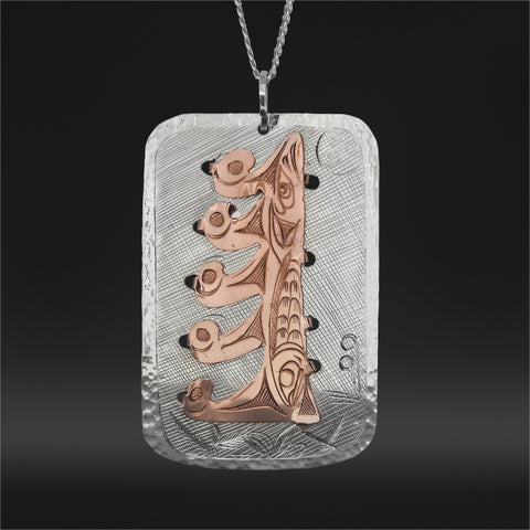 Cedar Abundance with Ferns and Lush Surroundings - Silver Pendant with Copper