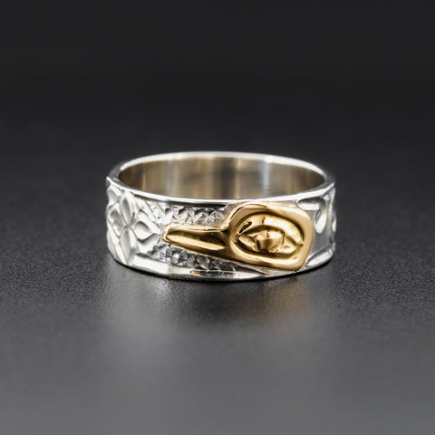 Hummingbird - Silver Ring with 14k Gold