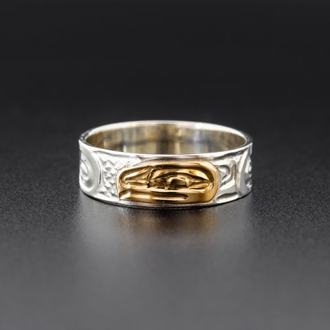 Raven - Silver Ring with 14k Gold