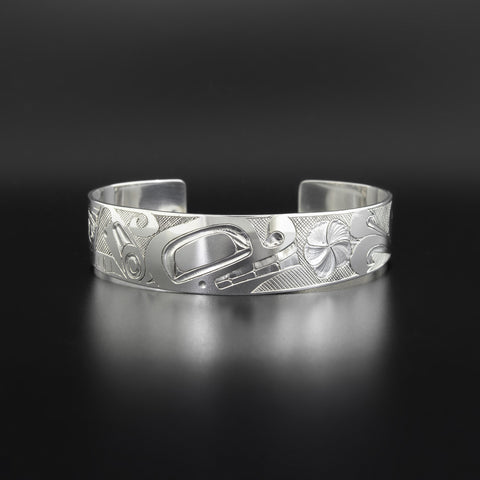 Orca with Flower - Silver Bracelet