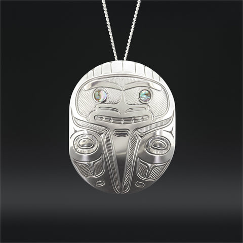 Raven with a Broken Beak - Silver Pendant with Abalone