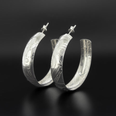 Abstract - Silver Hoop Stud Earrings