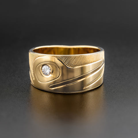 Hummingbird - 14k Gold Ring with Diamond