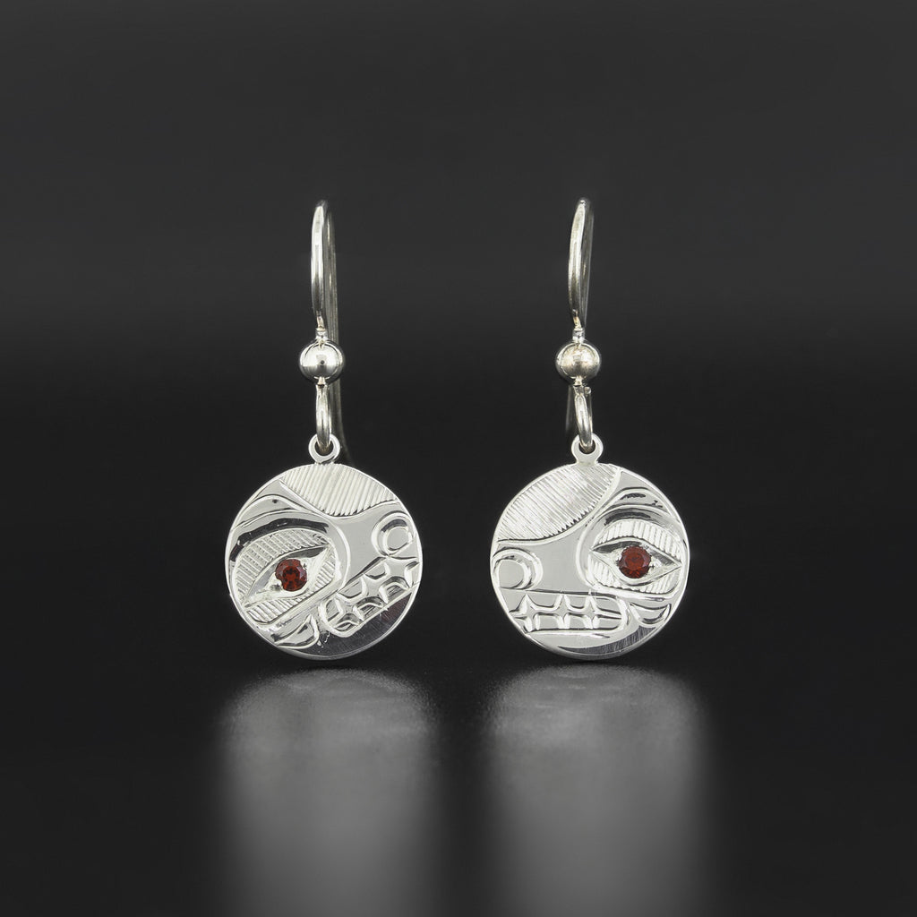 Bear - Silver Earrings with Garnet