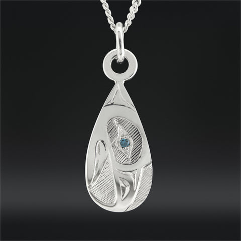 Eagle - Silver Pendant with Blue Diamond