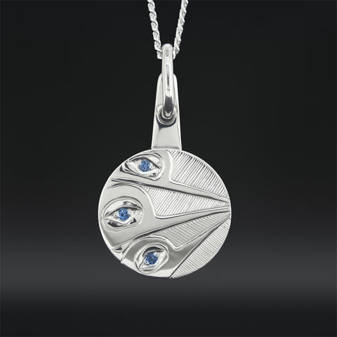 Hummingbirds - Silver Pendant with Blue Diamonds