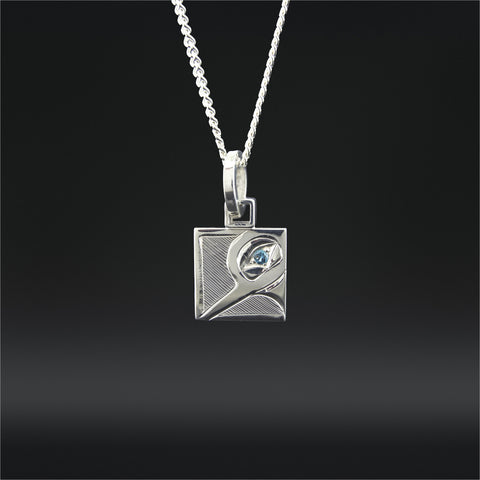 Hummingbird - Silver Pendant with Blue Diamond