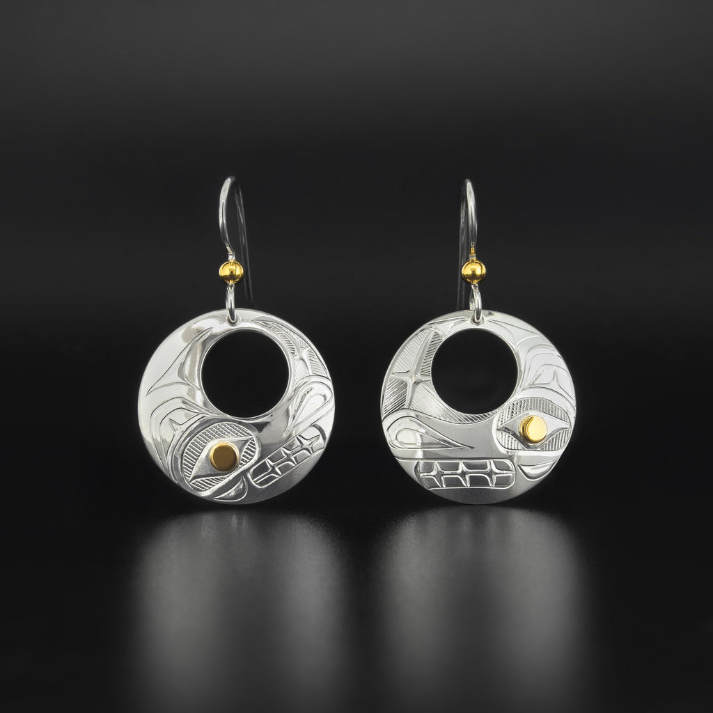 Wolf - Silver Earrings with 14k Gold