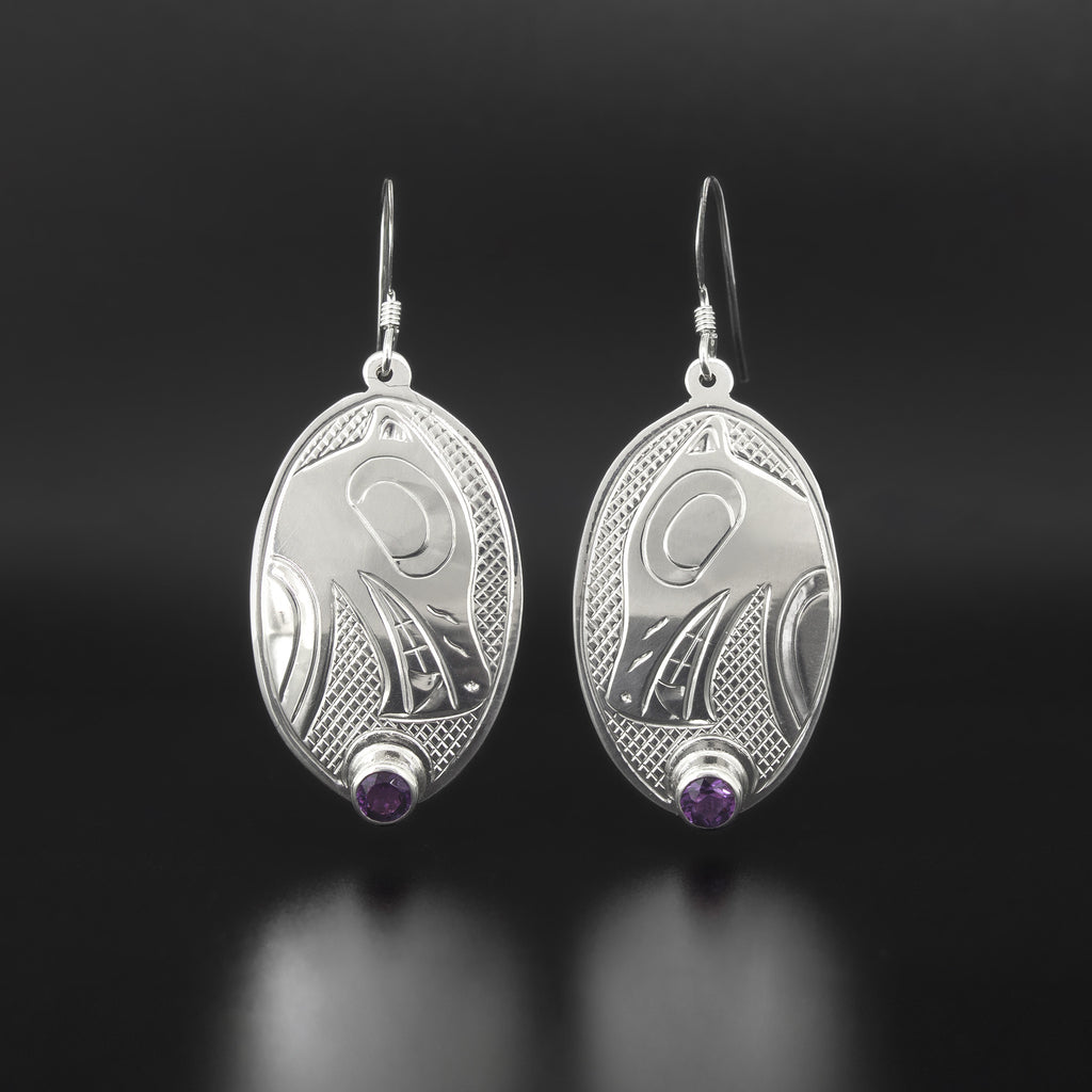 Wolf - Silver Earrings with Amethyst