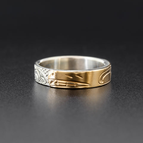 Wolf - Silver Ring with 14k Gold