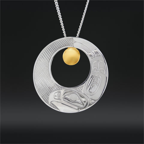 Eagle - Silver Pendant with 14k Gold