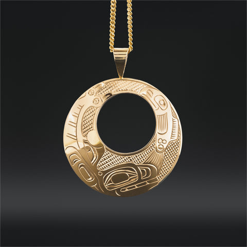 Killerwhale Chasing Salmon - 14k Gold Pendant