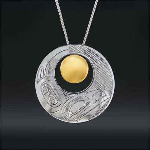 Raven and Light - Silver Pendant with 14k Gold