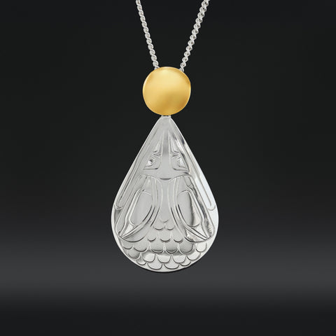 Raven and Light - Silver Pendant with 14k Gold