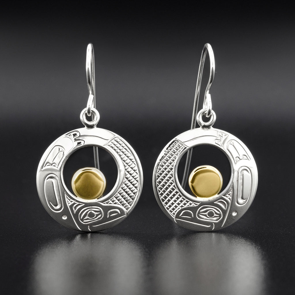 Raven - Silver Earrings with 14k Gold