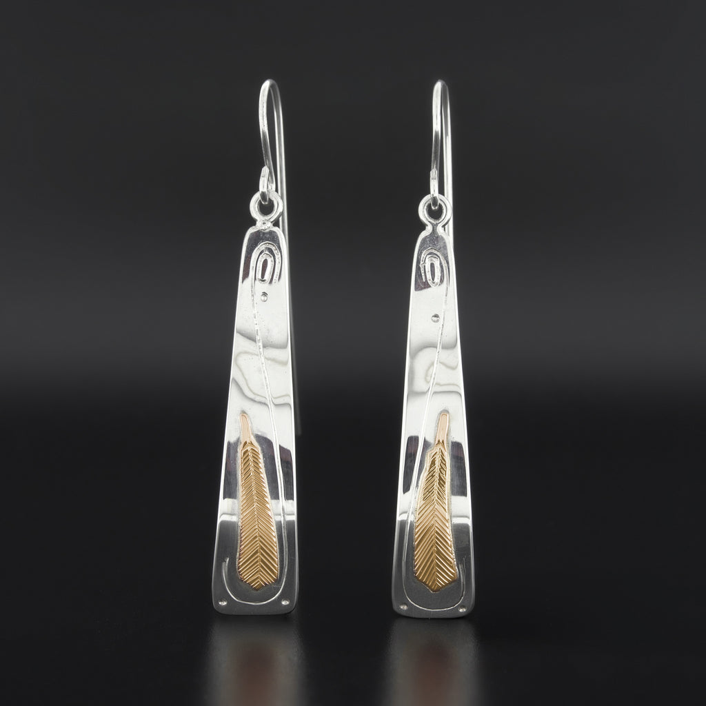 Feather - Silver Earrings with 14k Gold