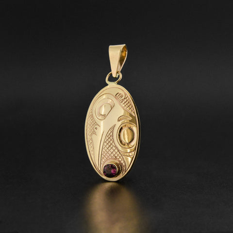 Hummingbird - 14k Gold Pendant with Garnet