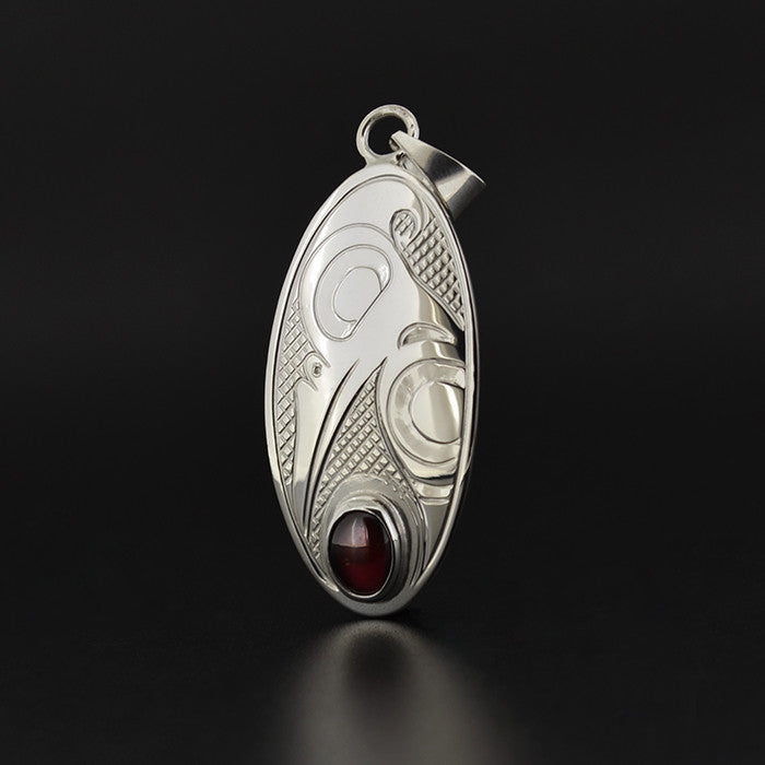 Hummingbird - Silver Pendant with Garnet