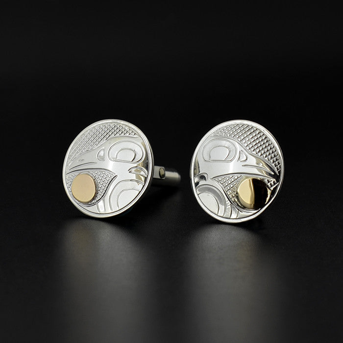 Raven and the Light - Silver Cufflinks with 14k Gold