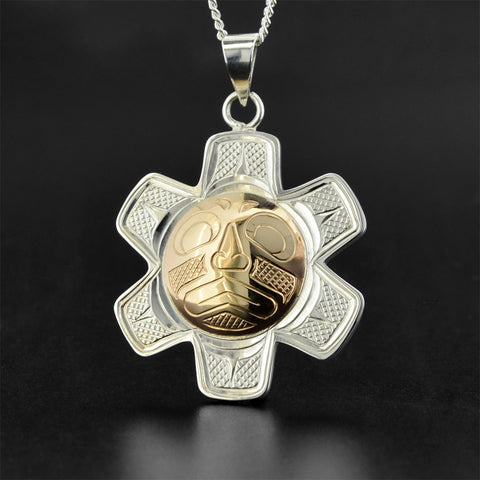 Sun - Silver Pendant with 14k