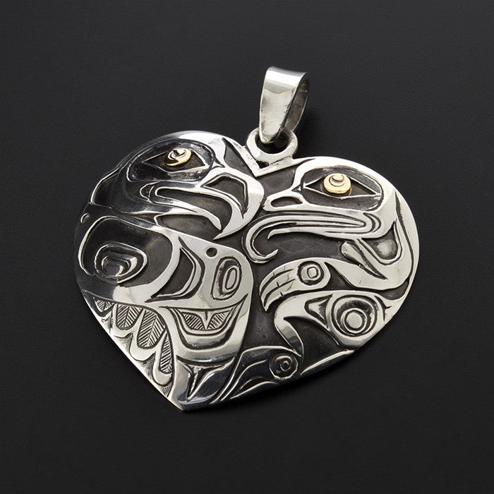 Frog and Eagle - Silver Pendant with 14k Gold Overlay