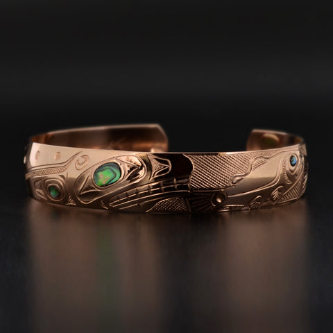 Whale and Salmon - 14k Gold Bracelet with Abalone