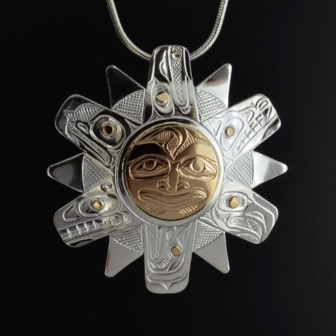 Sun - Silver Pendant with 14k Gold Overlay