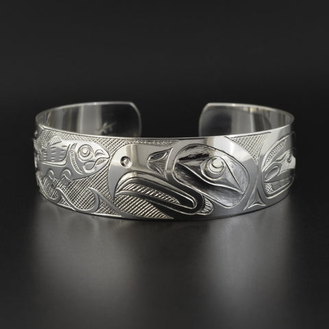 Eagle and Salmon - Silver Bracelet