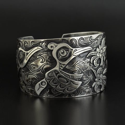 Hummingbirds - Silver Bracelet with Oxidization