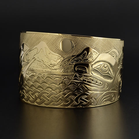 Raven and Bear Landscape - 14k Gold Bracelet