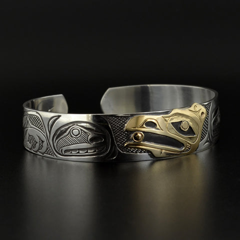 Raven and the Light - Silver Bracelet with 14k Gold