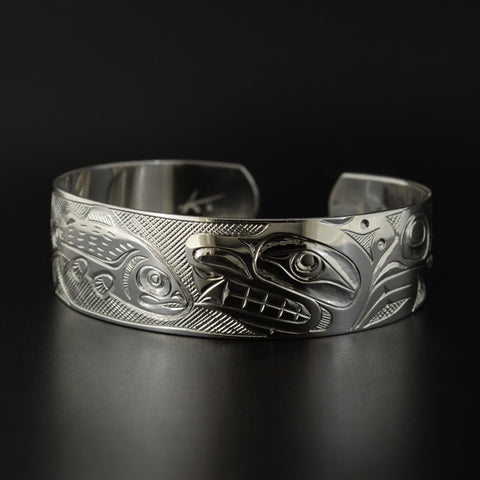 Bear and Salmon - Silver Bracelet