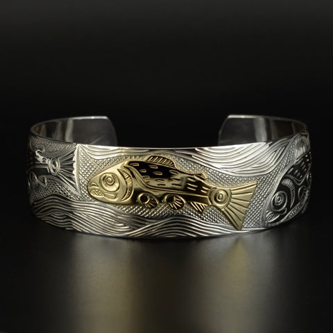 Salmon - Silver Bracelet with 14k Gold Overlay