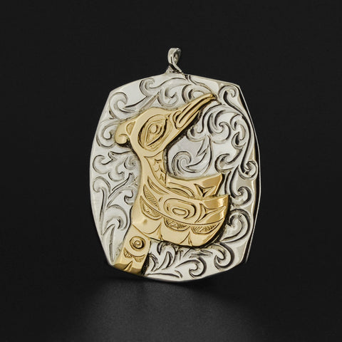 Hummingbird - Silver Pendant with 14k Gold