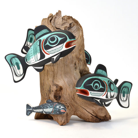 School of Salmon - Red Cedar and Reclaimed Driftwood