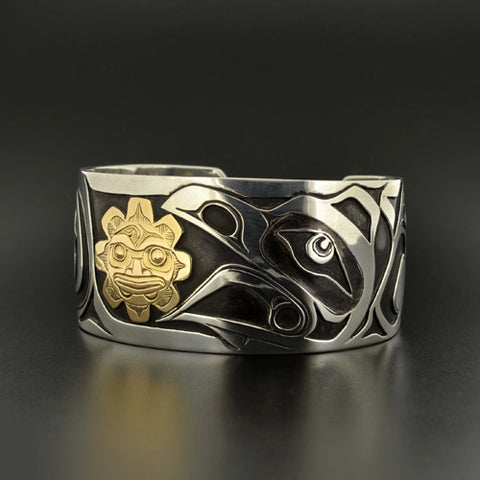 Raven and Sun - Silver Bracelet with 14k Gold